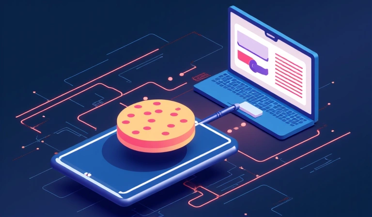 Illustration of a cookie being stored in a web browser, showing data flow