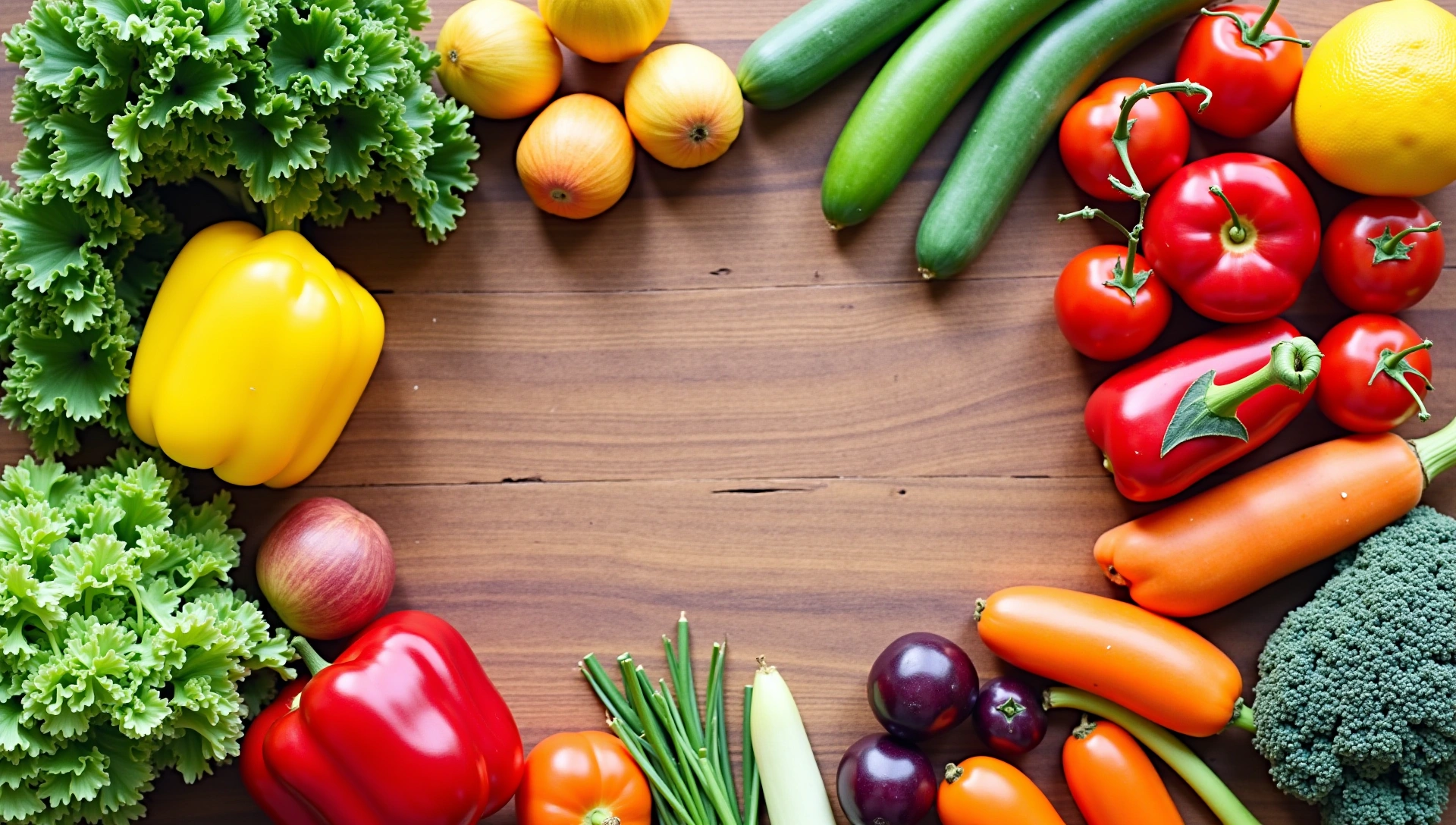 A vibrant, healthy meal spread on a wooden table with fresh vegetables, fruits, and lean protein, symbolizing good nutrition and a balanced diet.